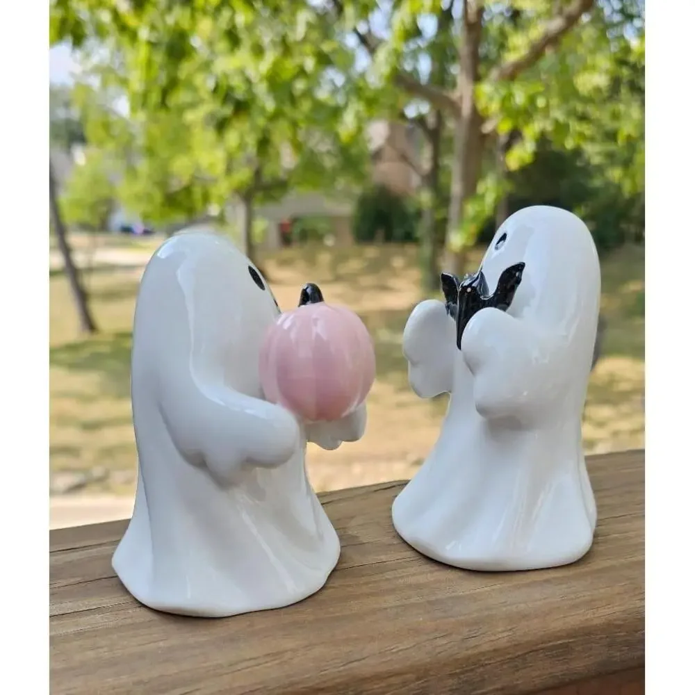 Target Hyde & EEK Boutique Ceramic Ghost with Bat + Pumpkin Halloween‎ Figurines